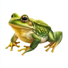 Obraz premium Realistic illustration of a vibrant green frog with glossy eyes sitting on a white background, showcasing detailed textures and lively colors for nature enthusiasts.