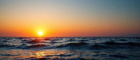 Obraz premium A stunning image of a sunset over a body of water with the sun's reflection creating a warm glow on the waves, peaceful ambiance, serenity