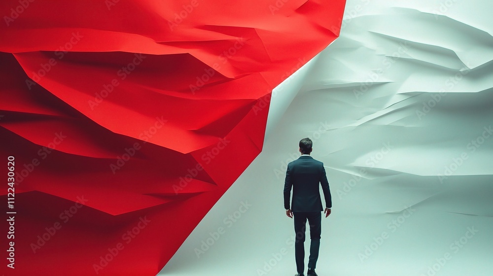 Poster businessman analyzing dynamic graphs and charts against abstract background