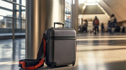 Naklejka premium Travel enthusiast's luggage at airport terminal perspective view urban environment capturing journey aspirations