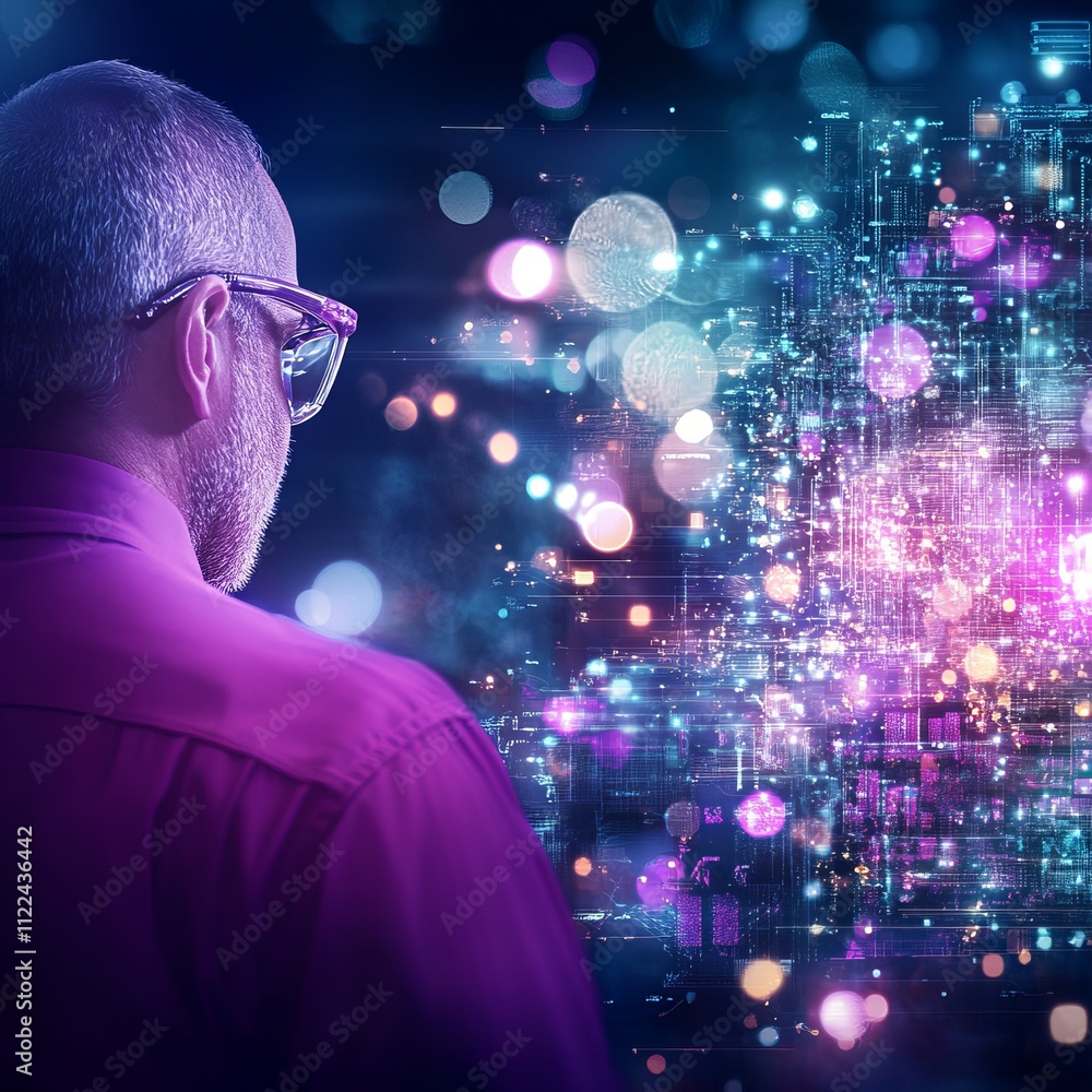 Aufkleber man gazing at vibrant digital data visualization.