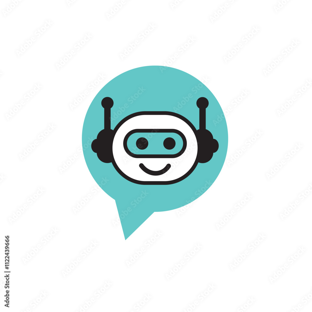 Poster robot icon. bot sign design. chatbot symbol concept. voice support service bot. online support bot. 