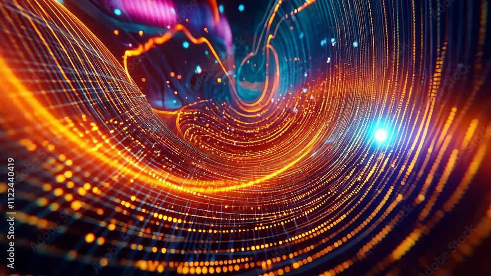 Poster abstract digital wave with glowing particles in motion