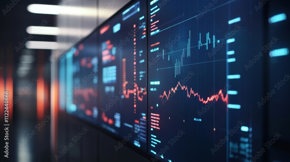 Poster data visualization analysis modern office digital display tech hub close-up view statistical insight
