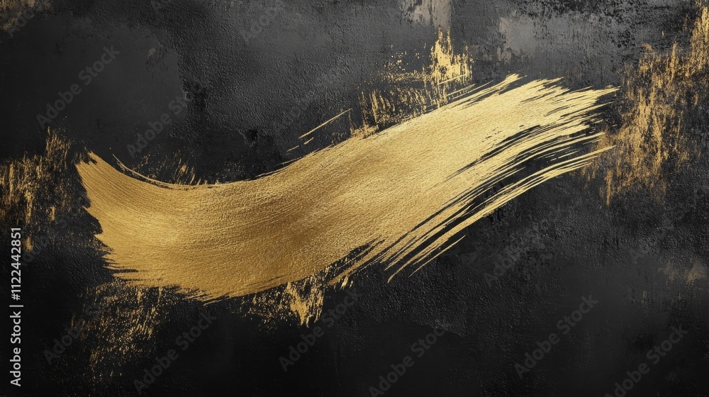 Poster dynamic gold brush stroke on dark canvas abstract art studio setting artistic expression close-up vi