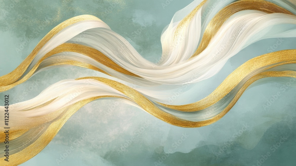 Poster elegant flowing ribbons abstract art digital design calm atmosphere soft colors visual harmony for c