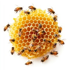 Swarm of bees on honeycomb showcasing natural teamwork and intricate design.