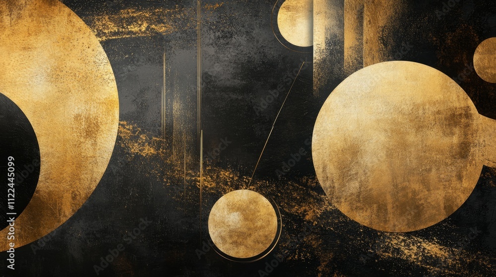 Poster dynamic golden geometric patterns abstract art digital artwork modern environment aesthetic viewpoin