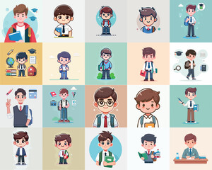 Vector collection of school student characters