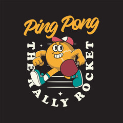 Vector Illustration of Pingpong Ball Mascot with Retro Mascot Illustration Available for Tshirt Design