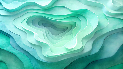 Intricate layered abstract design with shades of turquoise and green