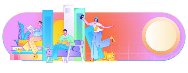 Fototapeta premium Education and learning people flat vector concept hand drawn illustration 