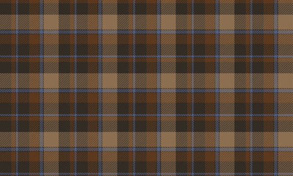 Plaid, brown, cream, blue, autumn seamless pattern for textiles, and for designing clothes, skirts or decorations. Vector illustration.