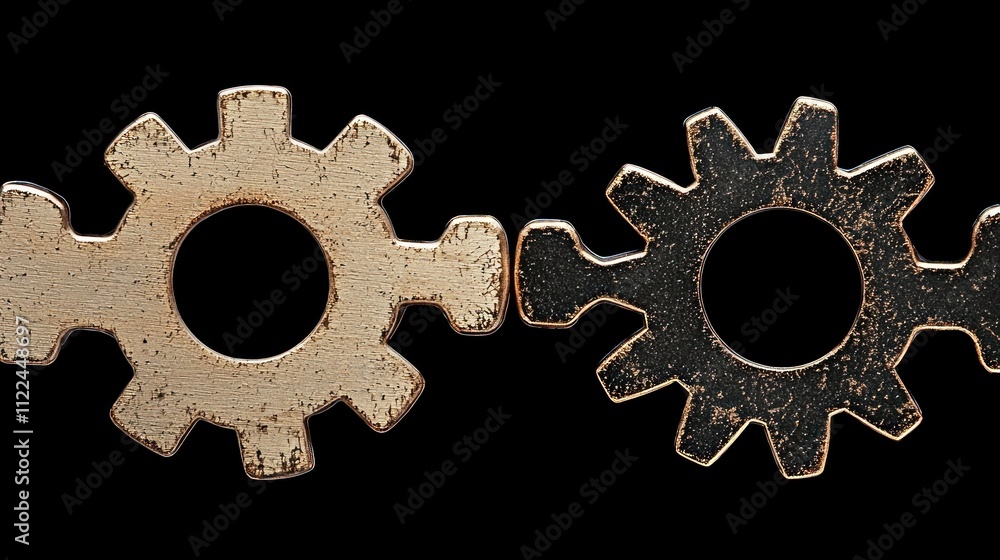 Poster abstract depiction of gears interlocking, representing unity.