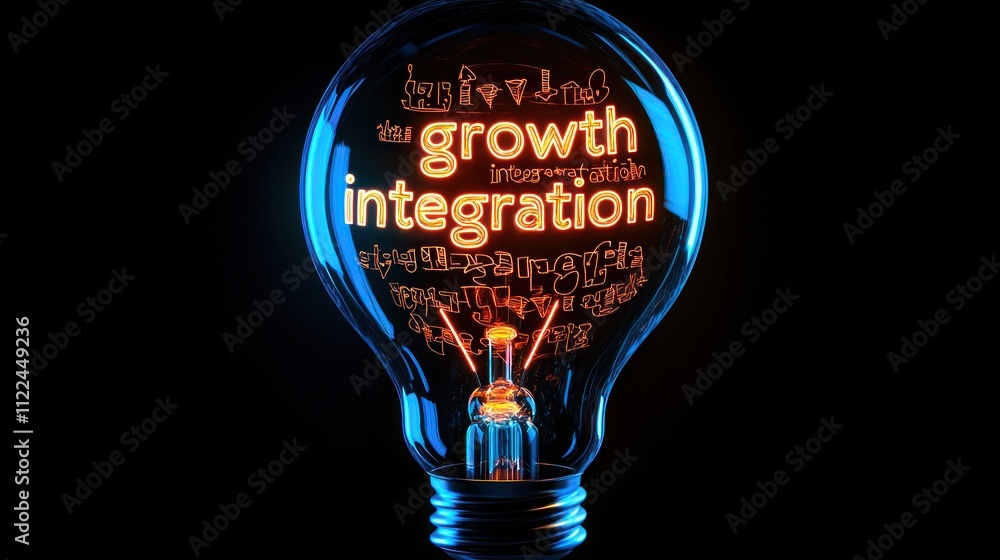 Aufkleber a glowing lightbulb with keywords like 