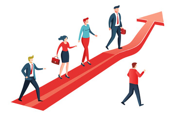 Obraz premium Businesspeople walking to goal along growth red vector image, Isolated on white background. 