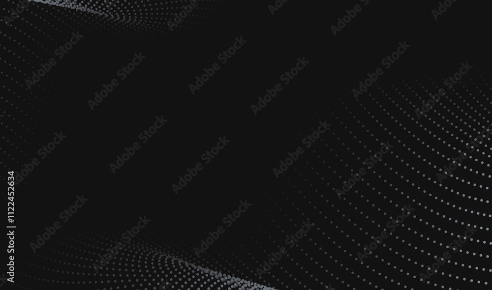 Poster black and white abstract background with wavy dotted pattern. halftone effect. faded grit noise text