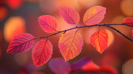 Colorful autumn leaves displaying vibrant shades under soft sunlight in a natural setting