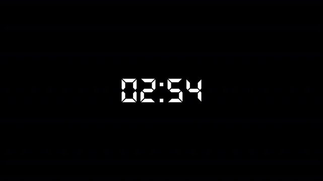 Digital countdown timer animation of 3 minutes on transparent background with alpha channels, 3 minutes digital countdown timer animation, countdown video 