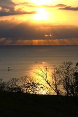 Fototapeta premium A view of the sea at dawn. Natural landscape background material.