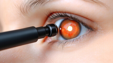 close up view of medical professional examining patient eye with ophthalmoscope, showcasing intricate details of eye and examination process