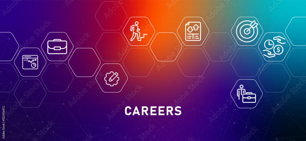 Poster career gradient template set header outline icons business work job growth plan finance design idea 