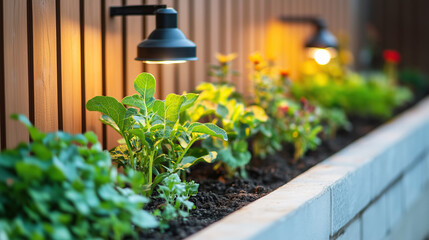 vibrant community garden with solar powered lights