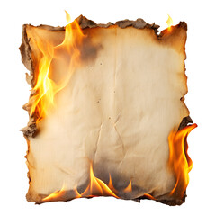 Burning old paper isolated on transparent white background, clipping path