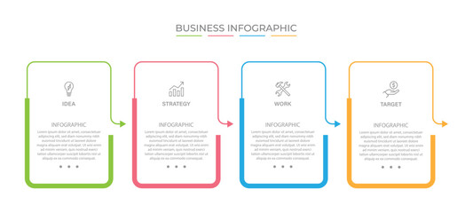 Business growth arrow template. Infographic 4 steps to success. Vector illustration.