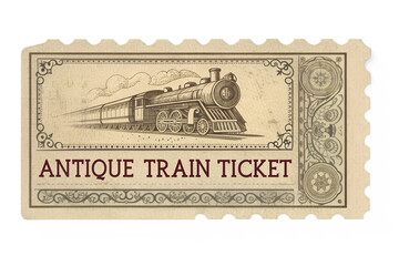 antique train ticket with faded print watercolor illustration
