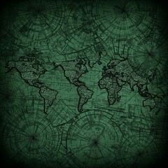 Obraz premium Vintage world map on grunge green background.