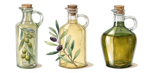 vintage olive bottle watercolor illustration