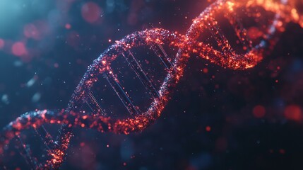 Futuristic dna strand with chemical elements in abstract scientific background