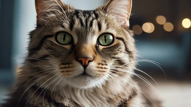 square futuristic metal robotic artificial microphone hallo kitten machine cut eye technology pet cartoon children little smooth cute figure rendering 4k design video tiny out robot spy
