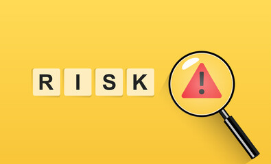Risk management and analysis concept with magnifier and acclamation sign