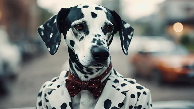 graphic dressed adorable dog character purebred closeup 4k video fashionable spot brash pet 