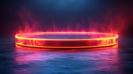 3d render, Product presentation, podium stand with floating transparent layers and glowing accents for a futuristic and airy look 