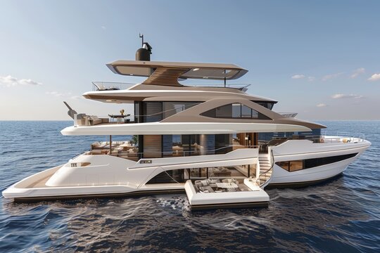 Luxurious yacht celebration  friends toasting with champagne on a scenic ocean deck