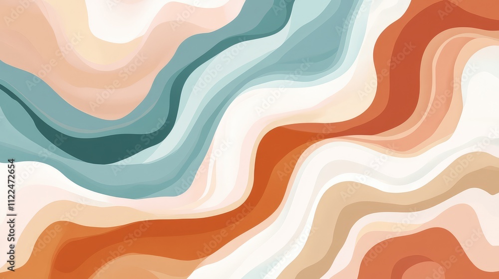 Aufkleber abstract waves in earthy tones with soft fluid lines and curves