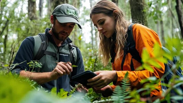 Natural habitat research with scientists studying species interactions and ecosystem health 4k vdo