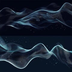 Set of an abstract vector illustration. Futuristic dotted moving wave. A futuristic ripple in motion. A pristine digital dynamic particles in flux. Visualizing vast amounts of data