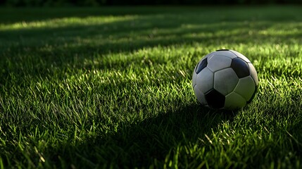Fototapeta premium Soccer Ball Resting on a Lush Green Grass Field