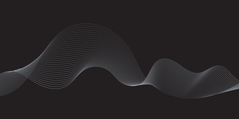 Modern multicolor wave of light is displayed on black background, Abstract wavy lines and neon glow on a black background, soundwave on a dark reflective surface.	