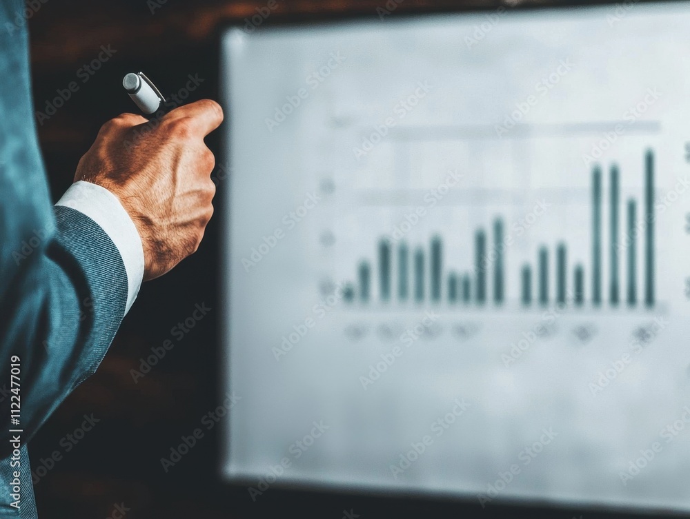 Aufkleber analyzing business growth trends office setting data presentation professional environment close-up 
