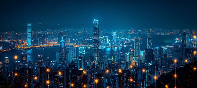 Hong kong skyline merges with financial graphs highlighting investment and trading trends