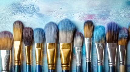 Fototapeta premium Oil painting brushes and applied oil paintings