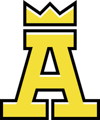 alphabet letter a king crown sports logo