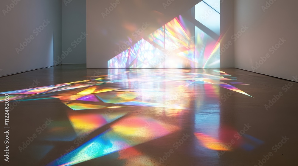 Aufkleber light refractions from a prism hitting a smooth, minimalist floor with colorful patterns