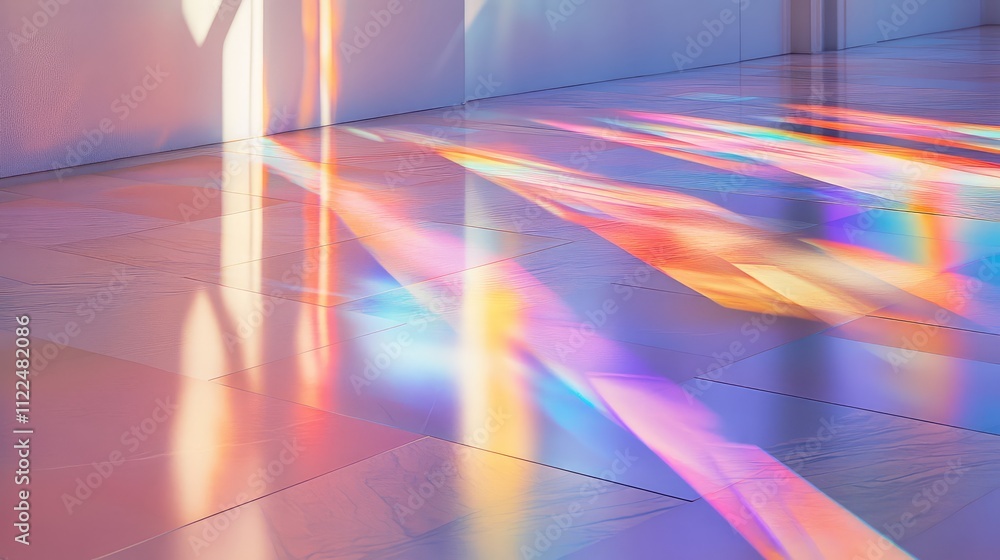 Aufkleber light refractions from a prism hitting a smooth, minimalist floor with colorful patterns