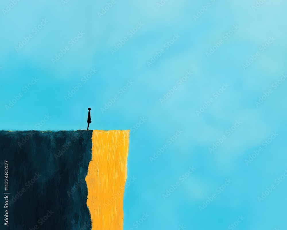 Poster a figure standing at the edge of a cliff, symbolizing isolation and the dangers of oppression.